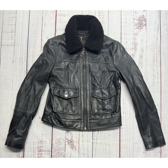Ted Baker Jackets & Blazers - Ted Baker London Ovine Leather Jacket Women's Size 1 Lamb Shearling Fur Trim